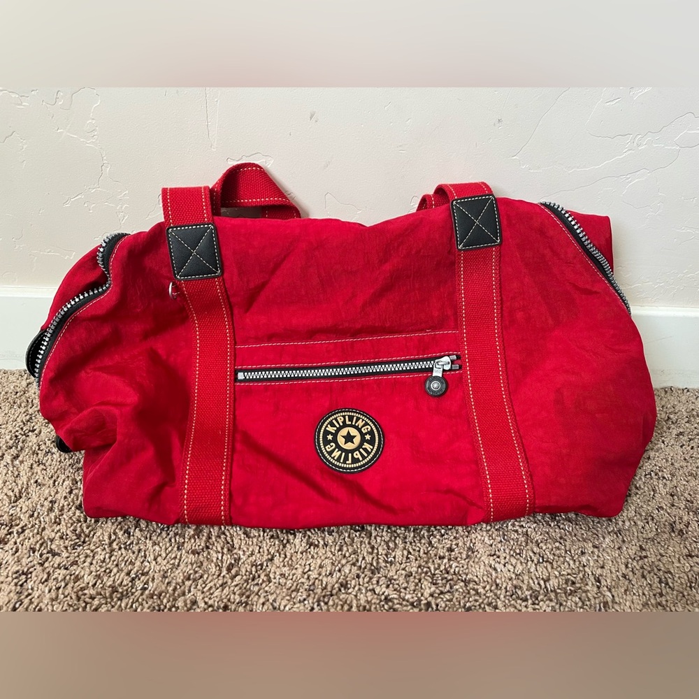 Kipling Red Canvas Duffle Bag Travel Women’s Weekender Boston Bag